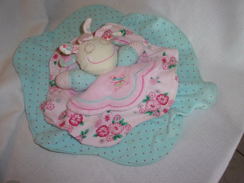 Maison Chic  Doll Pink Floral Plush Toy Blanket RATTLE shabby butterfly rag 12"