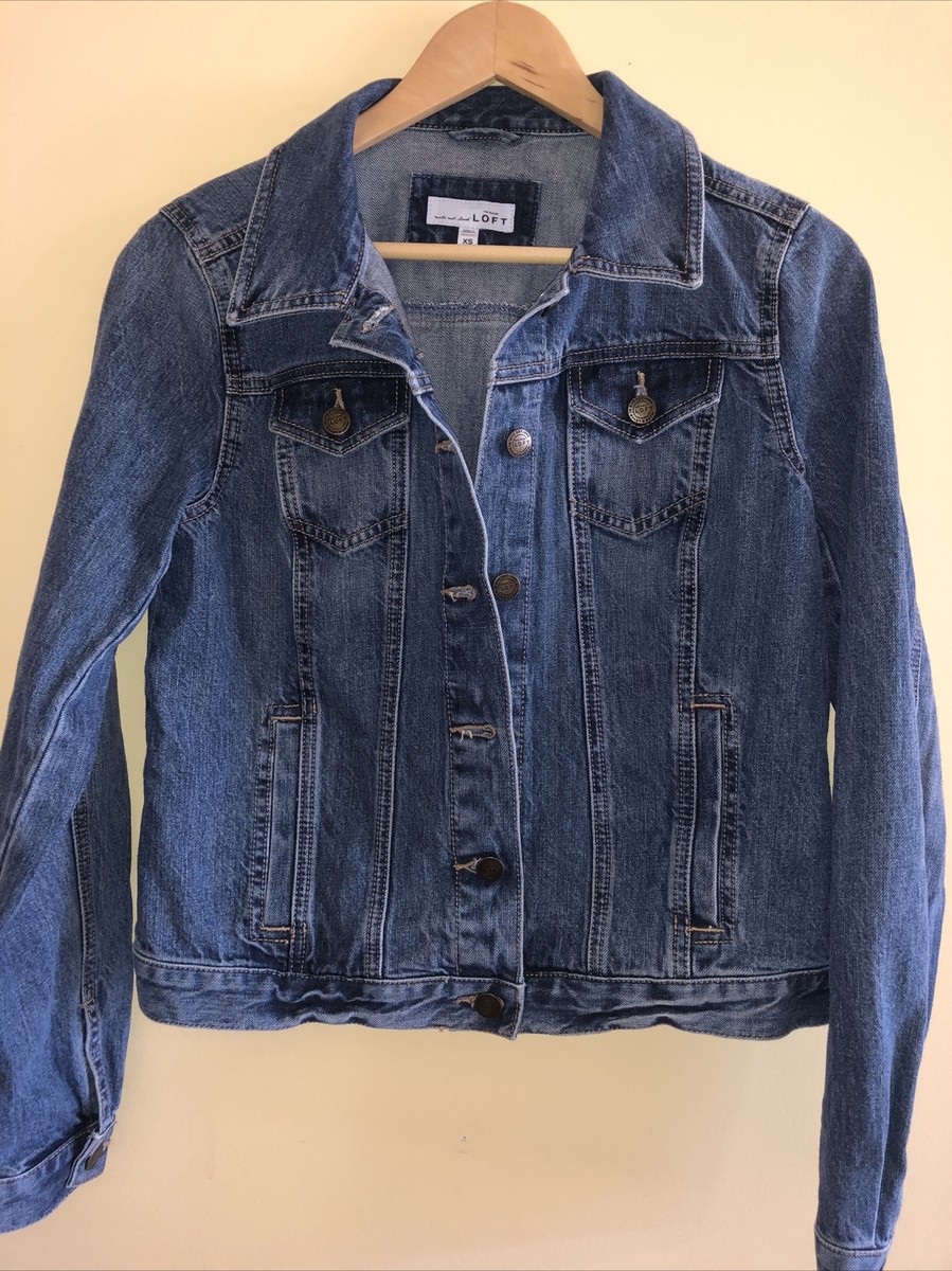 LOFT Denim Jacket Ann Taylor Jean Trucker Light Wash Women Sz XS Cotton