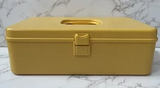 VTG Wilson Wil-Hold Sewing Box w/ Tray Yellow 13" x 8" x 4.5"
