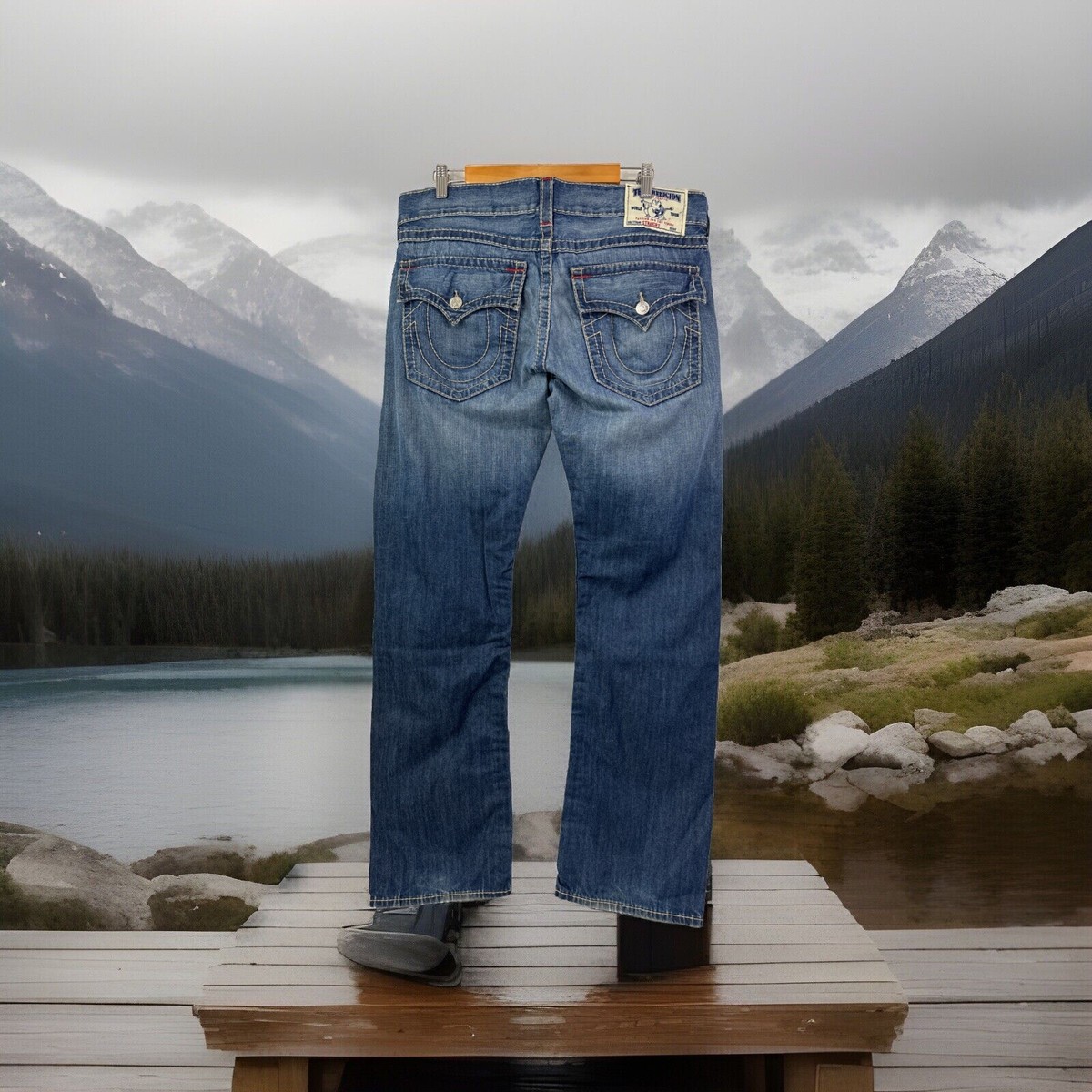 True Religion Jeans Mens Straight Flap Natural Big T Denim Sz 36