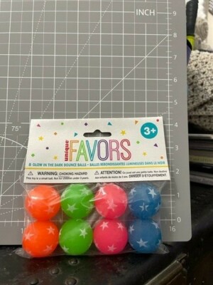 UNIQUE 84726 PARTY FAVORS GLOW IN THE DARK BOUNCE BALL 8PC NEW!