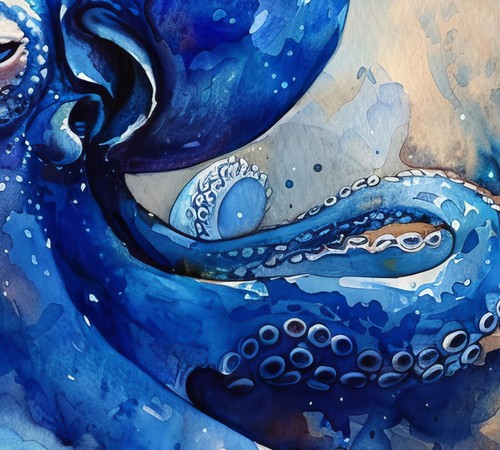 Blue Octopus Watercolor Painting Print 5"x7" on Matte Paper - Vibrant Art - Picture 5 of 6
