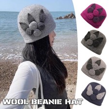New Wool Women's Hat Four Rolls Of Floral Beanie Hat Winter Fashion Hats