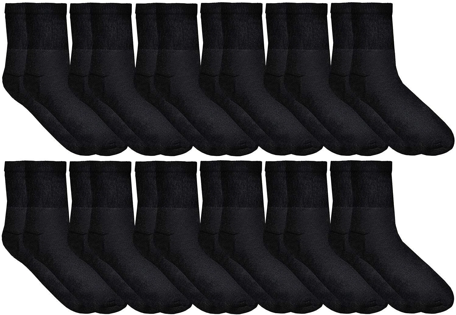 12 Pairs of Men's Loose Fit Non-Binding Cotton Diabetic Ankle Socks Black 10-13