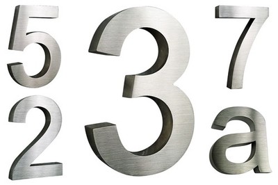 Hausnummer Edelstahl V2A H20cm H25cm Arial ITC-Bauhaus-2D oder 3D  alle Zahlen