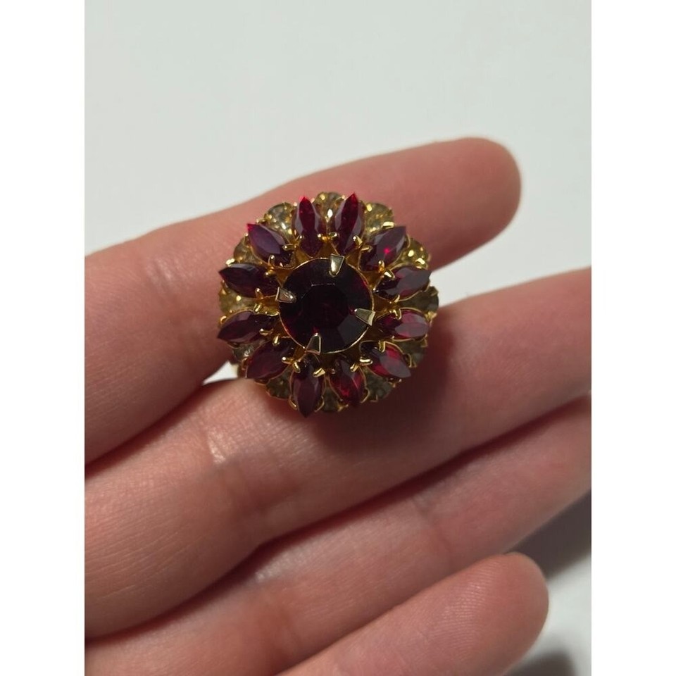 Vintage Judy Lee Signed Red Navette Rhinestone Cluster Cocktail Ring ...