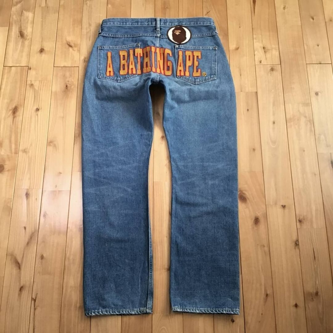 BAPE Logo Embroidered Denim Pants a bathing ape NIGO Size M JAPAN