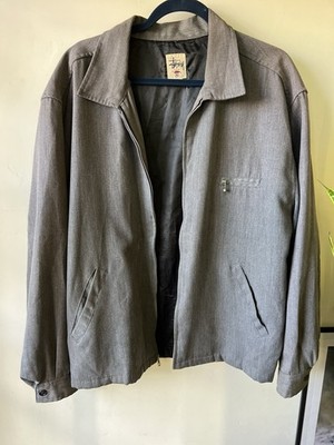 Stüssy Gray Bomber Jacket Vintage Men's L Zip Front Button Accents Lined