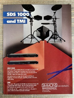 Simmons SDS 1000 and TMI Electronic Drum Kit MIDI 1986 Vintage Print Ad