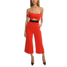 Self-Portrait Orange-Red Off Shoulder Cutout Wide Leg Jumpsuit Playsuit Sz 4