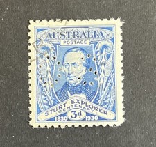 Australia SG O122 OS Perfin Capt Sturt Used 3d Blue. Catalogue &pound;12