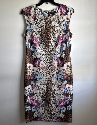Thalia Sodi Women's Sleeveless Pencil Dress Animal Print Floral Size L NWT