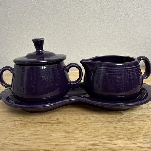 3 PC Set Fiesta ware Plum Sugar and Creamer With Under plate