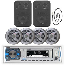 Pyle Bluetooth USB Radio, Silver Marine 6.5" Speakers,Antenna,4" Box Speakers