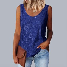 Womens Glitter Sequins Tank Tops Party Scoop Neck Blouse Summer T Shirts Vest UK