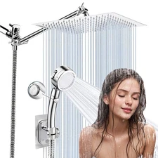 8/10/12 Inch Stainlese Steel Rain Shower Head with 3-Spary Handheld Spray Combo