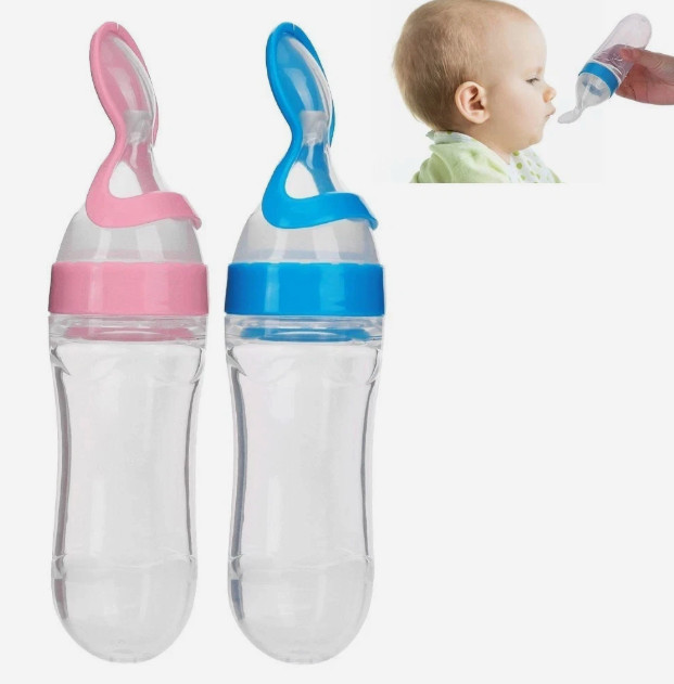 90ml Silicone Baby Toddler Feeding Bottle with Spoon Fresh Food Cereal Squeeze*