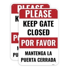 2PC Keep Gate Closed Sign Bilingual 10 x 7 Inches - Aluminum - Please Close G...