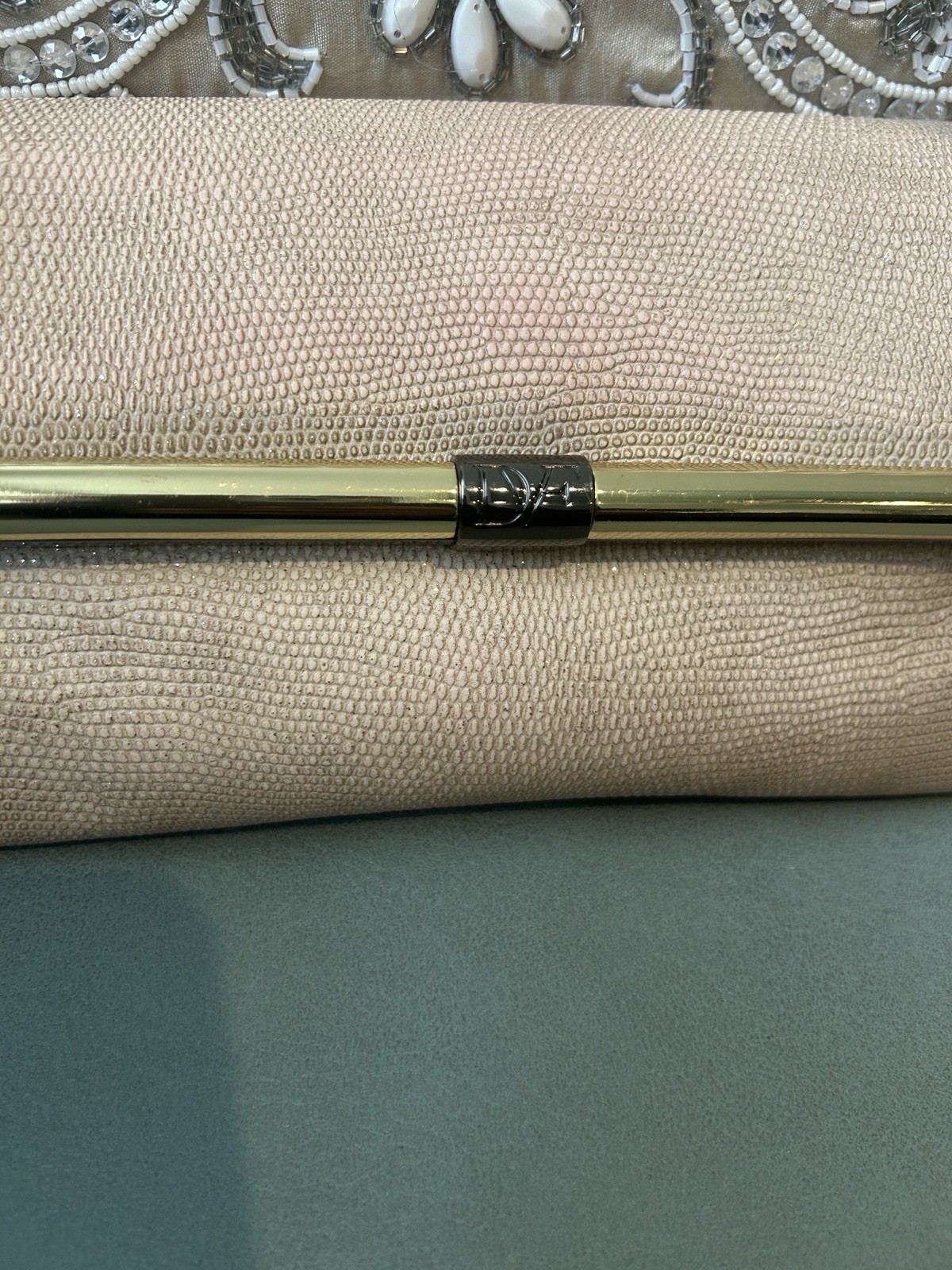 Diane von Furstenberg Vintage Pink Glitter Clutch With Gold hardware image 5