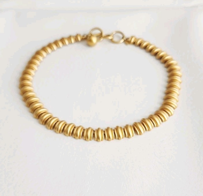 VINTAGE ANNE KLEIN ART DECO RIBBED Gold Metal Collar Choker Necklace