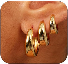 Small Hoop Earrings Set for Women,Trendy 14K Gold Plated Sterling Silver Small C