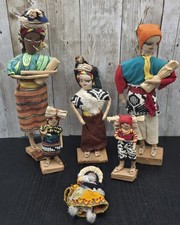 6 Vintage Handmade Guatemalan Worry Dolls Colorful Traditional Textile Folk Art