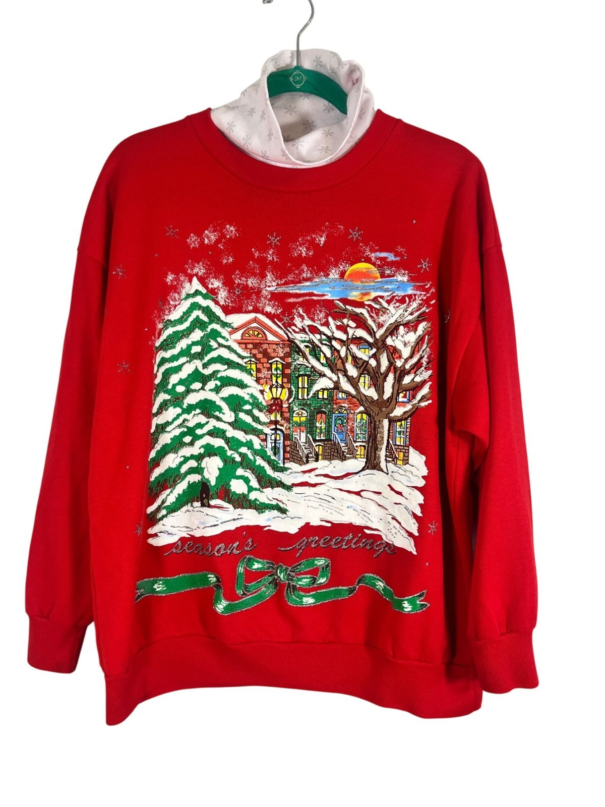Vintage Christmas Sweatshirt Red L Festive Holiday Classic 80s Retro Ugly Artsy