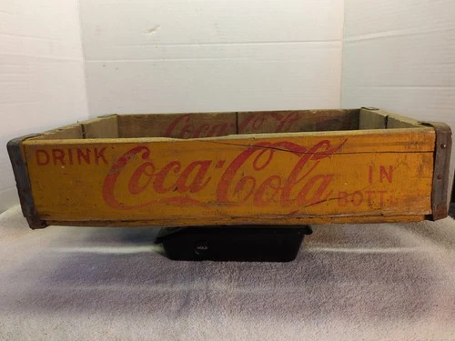 Vintage 1955 Yellow Coca-Cola Wooden Crate