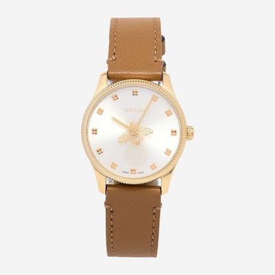 GUCCI Uhr G-Timeless YA1265022 Champagner Zifferblatt Leder Damen Swiss