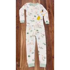 Burt's Bees Kids 4T Easter Bunny Organic Cotton Pajama Set Snug Fit Cream Green