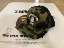 Authentic a bathing ape bape 1st camo college mesh cap trucker hat green new