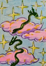 aceo drago dipinto originale fantasia acrilico quercia nono oracolo 