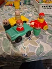 Vintage Fisher Price Little People Tractor 2 Cars Wagon & 5 ppl