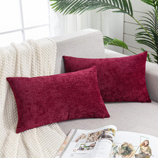 Lumbar Decorative Throw Pillow Covers 12"x20" Inch Set of 2, Super Soft Chenille