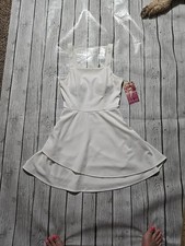 EMERALD SUNDAE Womens Ivory Fitted & Flare Sleeveless Mini Dress Peplum Style M