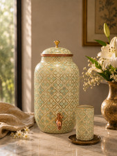 Copper Water Dispenser with Glass & Stand | Vintage Boho Beverage Tank 8l