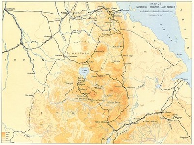 Nordäthiopien & Eritrea. 1941 Ostafrika Feldzug Zweiter Weltkrieg 1954 Karte