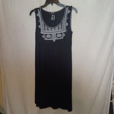 Premise Embroidered Sleeveless Tank Black Dress Whimsigoth Cottagecore Flowy(HD)