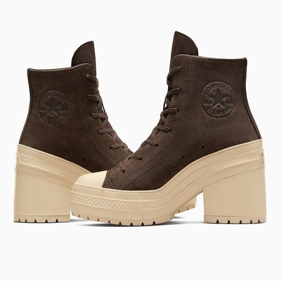 New Converse Chuck 70 DE Luxe Block Heel Hi Brown Women Shoes Sz 7 Boots  