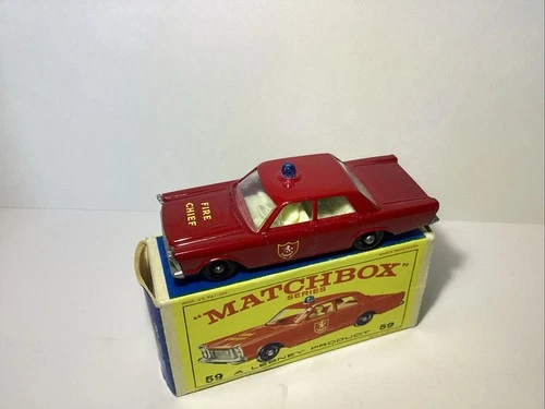 Original Lesney Matchbox #55/59 Red Fire Chief Car Ford Galaxie W/ Original Box