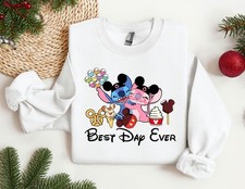 Stitch and Angel Christmas Sweatshirt, Best Day Ever Disneyland Sweatshirt