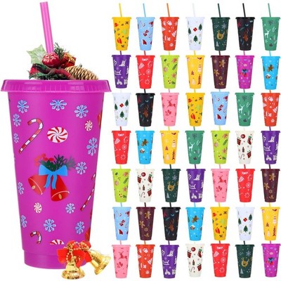 Honeydak 50pk 24oz Christmas Tumbler with Lid & Straw Coffee Cold Cup Bulk Gift