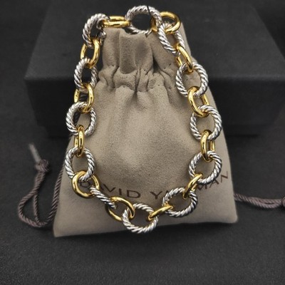 David Yurman Oval Link Chain Bracelet Sterling Silver w/ 18K Yellow Gold 7.5''