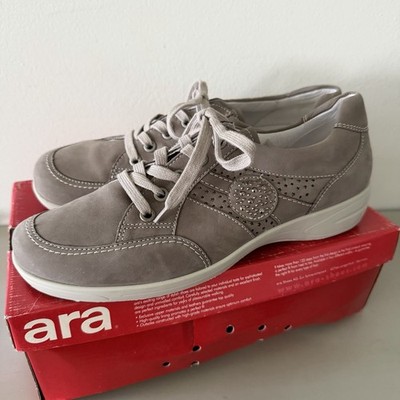 ara Womens 9 Casual Shoes Grey Nubuck Star Perforated Lace Up Sneaker New