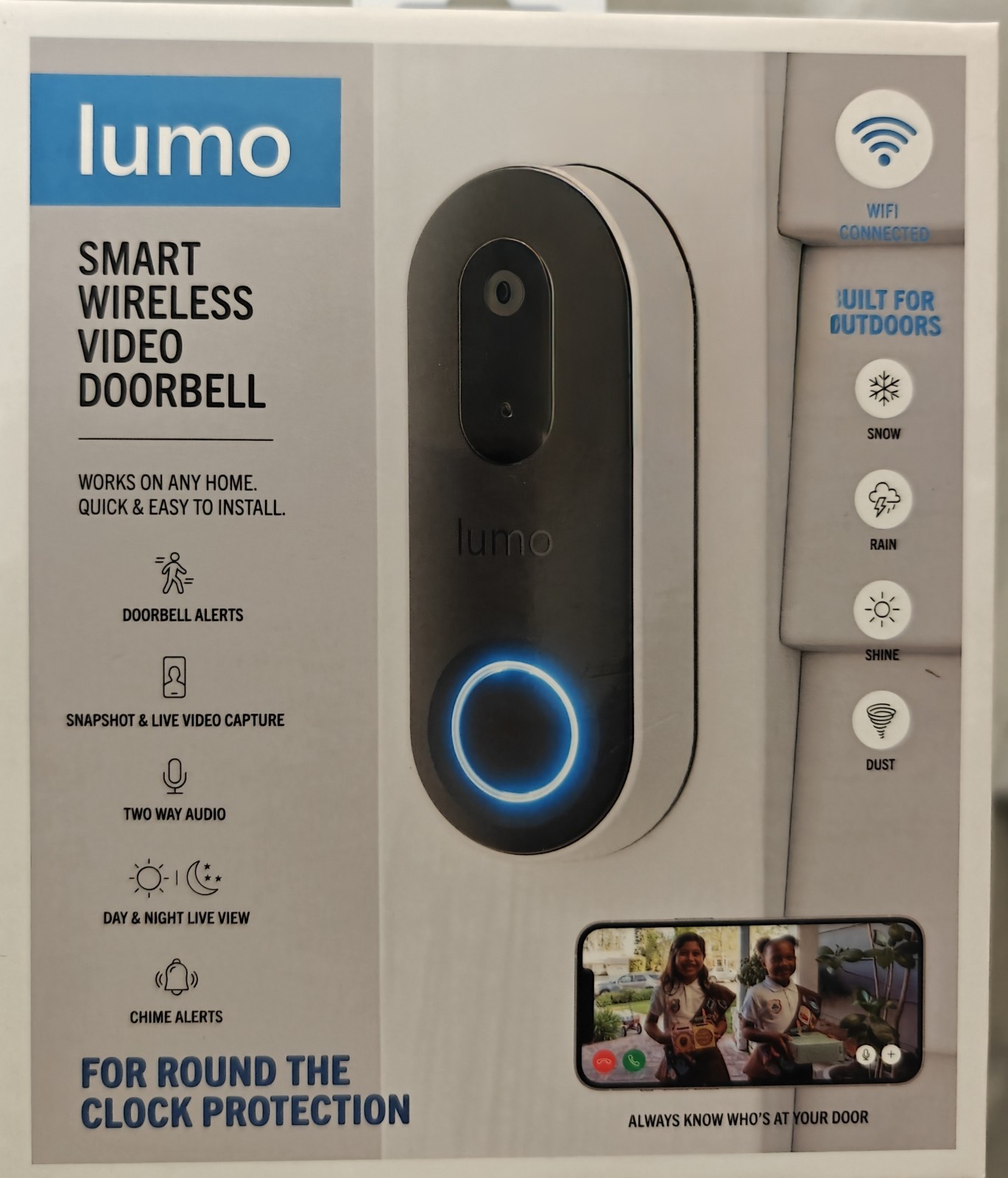 LUMO smart wireless video doorbell WIFI connected front door security outdoors