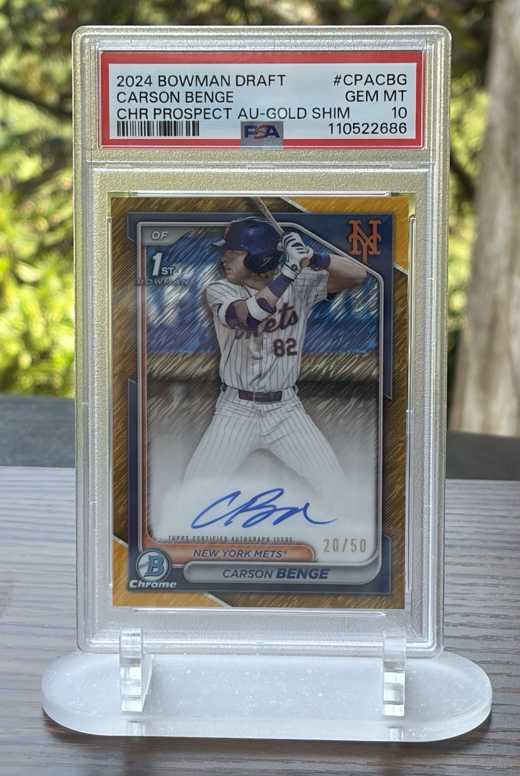 Topps 2024 Bowman Draft Chrome Prospect Auto Gold Shimmer /50 PSA 10 #CPA-CBG view 3