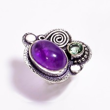 Trendy Natural Amethyst Peridot Gemstone 925 Sterling Silver Ring 8 US Best Gift