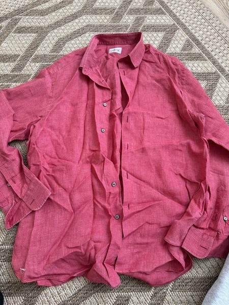 Men Brioni Shirt Raspberry Linen 42 / XL / 50