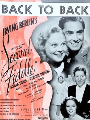 Back To Back Sheet Music Second Fiddle Sonja Henie Tyrone Power Irving Berlin