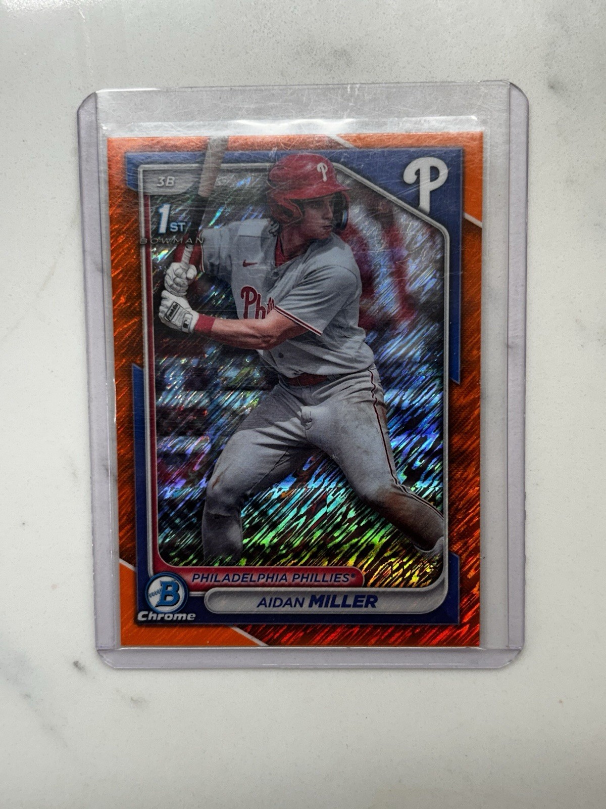 Aidan Miller 2024 1st Bowman Chrome Orange Shimmer /25 Phillies